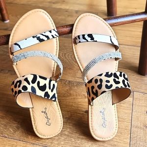 Animal print and rhinestone sandals